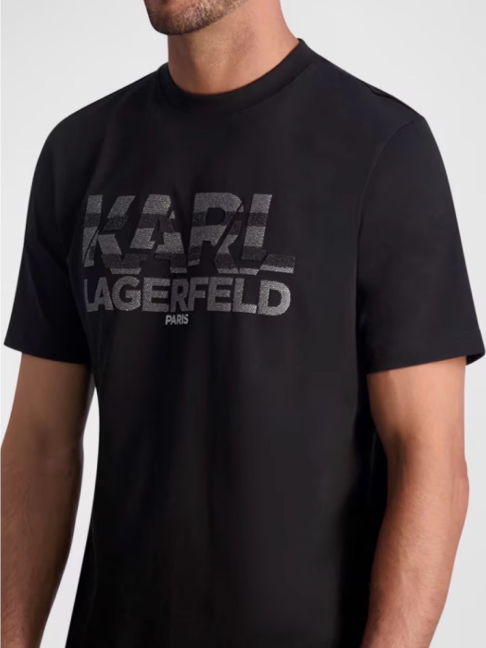Karl Lagerfeld White Label - NWT Black Crewneck T-Shirt with Metallic Logo/Men’s